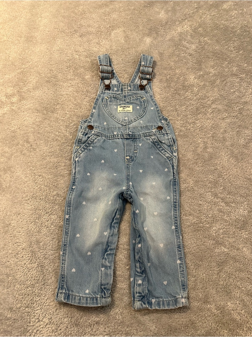 OshKosh B'gosh Light Blue Denim Heart-Print Overalls for Kids 12M